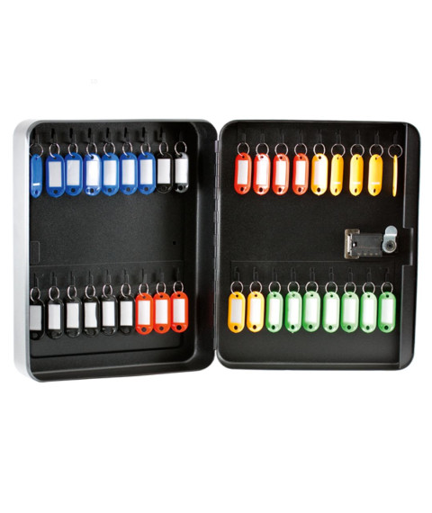 Cutie pentru chei cu 36 secții, cu brelocuri, lacăt cu cod, din metal, negru